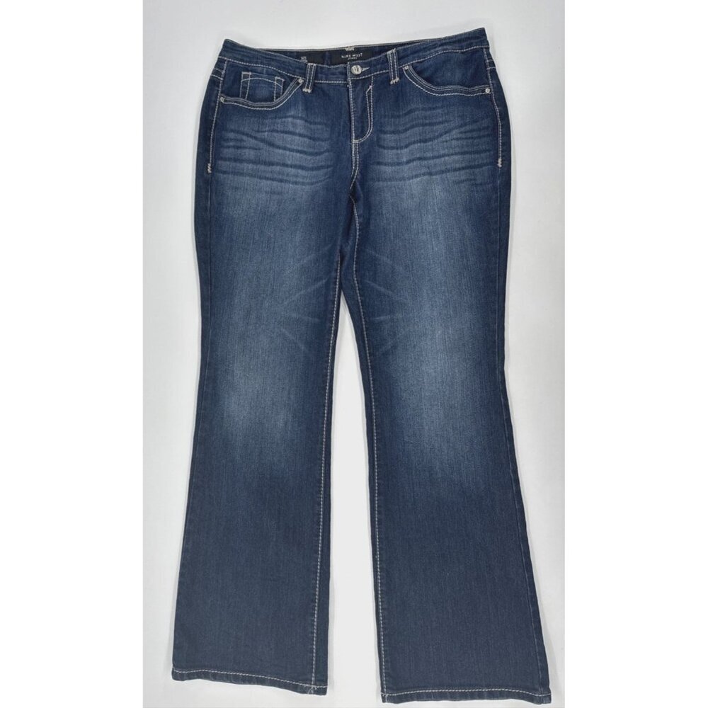 Nine West Denim Jeans Womens 32 14 Bling Bootcut Embroidered Whiskered Stretch